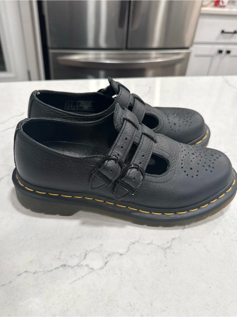 Dr. Martens Black Leather Double Strap Buckle Mary Jane Flats Round Toe 6 - Picture 1 of 9
